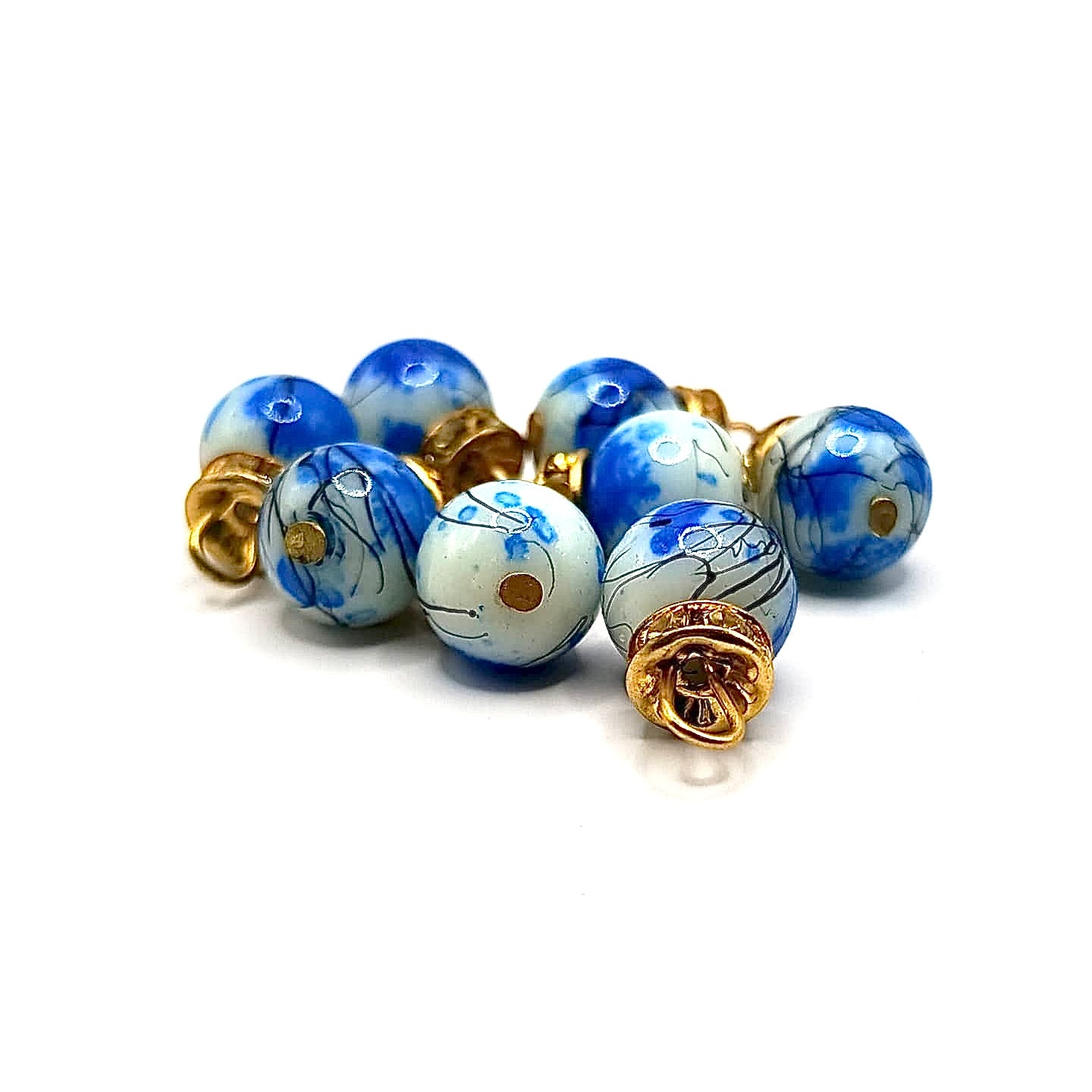 Marble Beads with Gold Caps