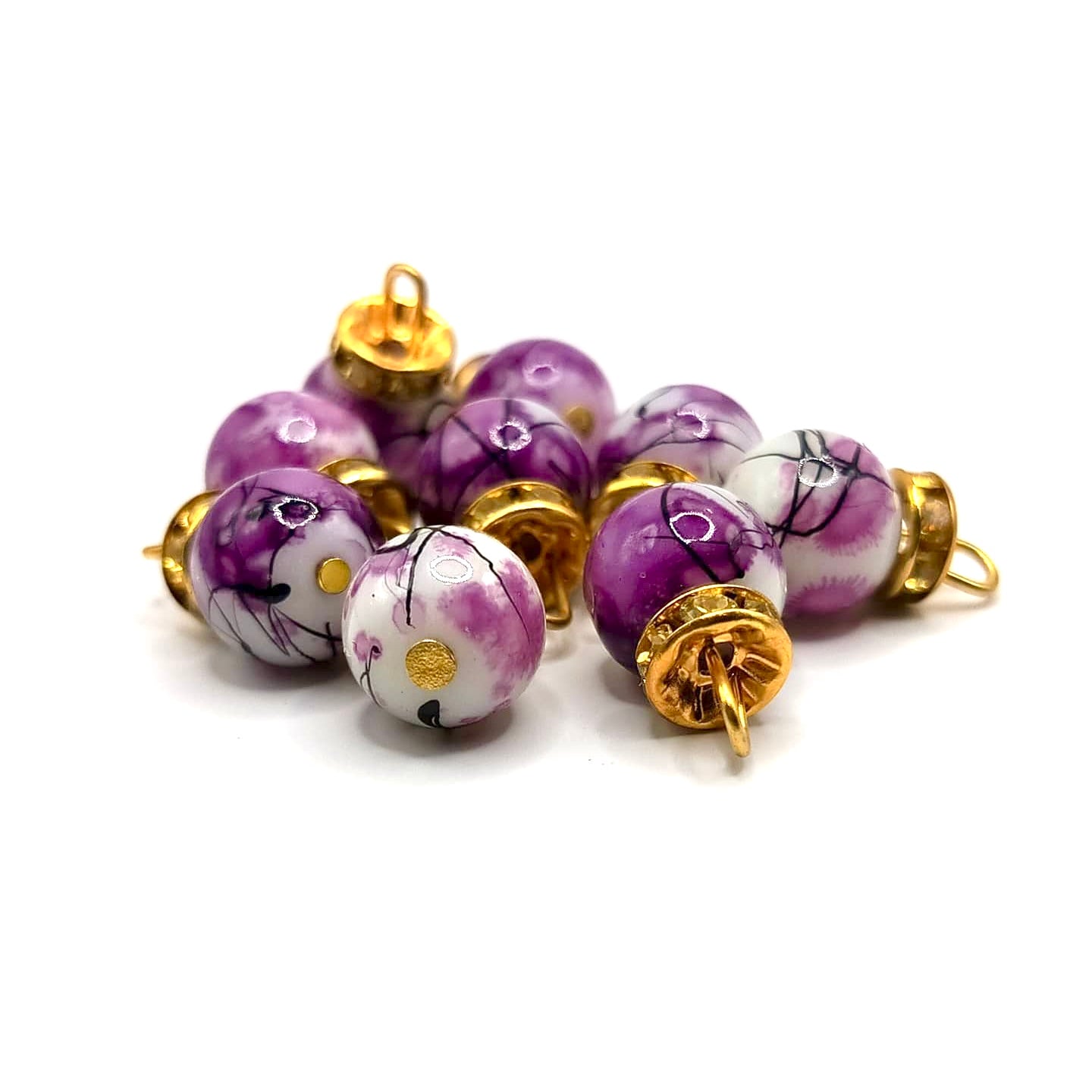 Marble Beads with Gold Caps