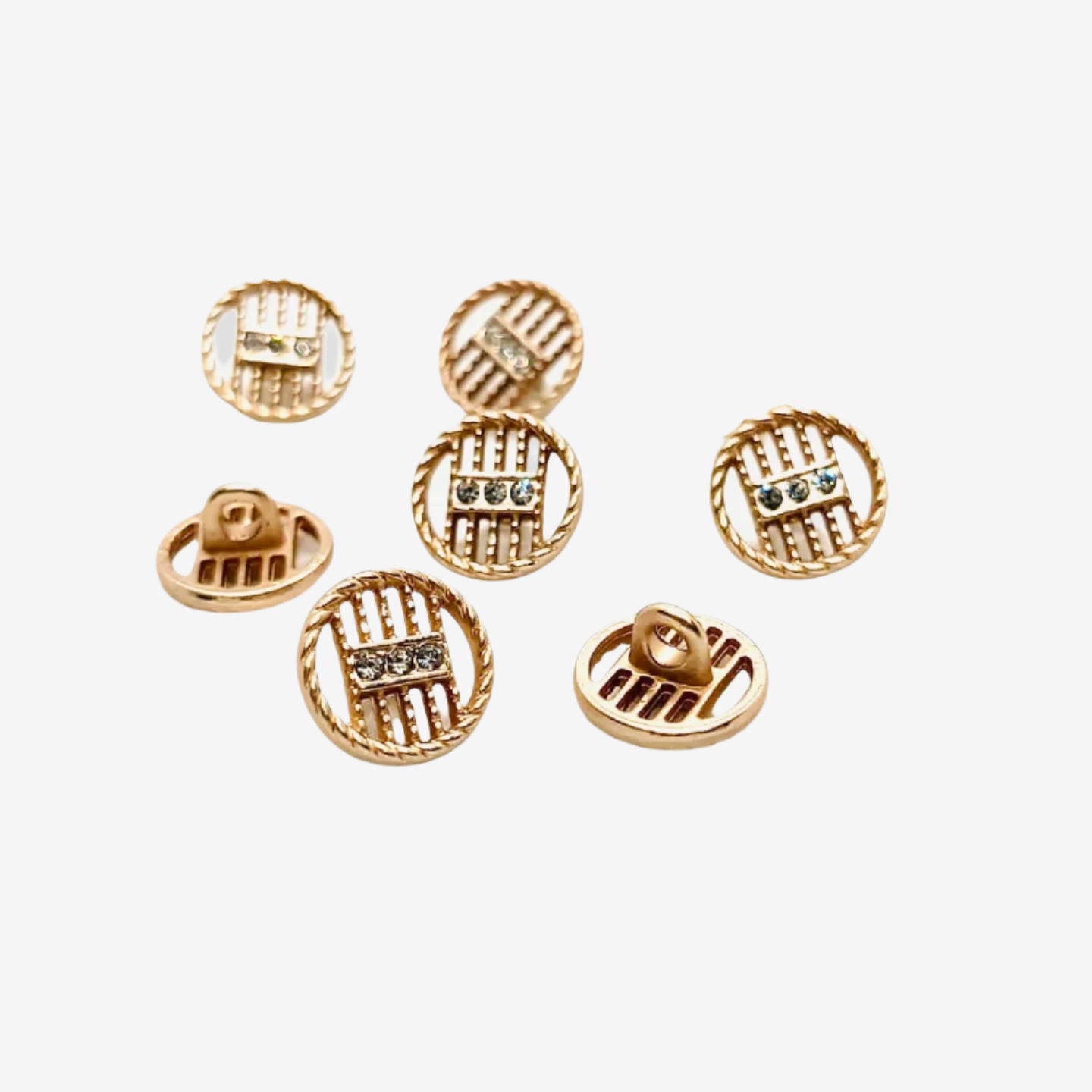 Metal Cage Buttons with Rhinestone Accents