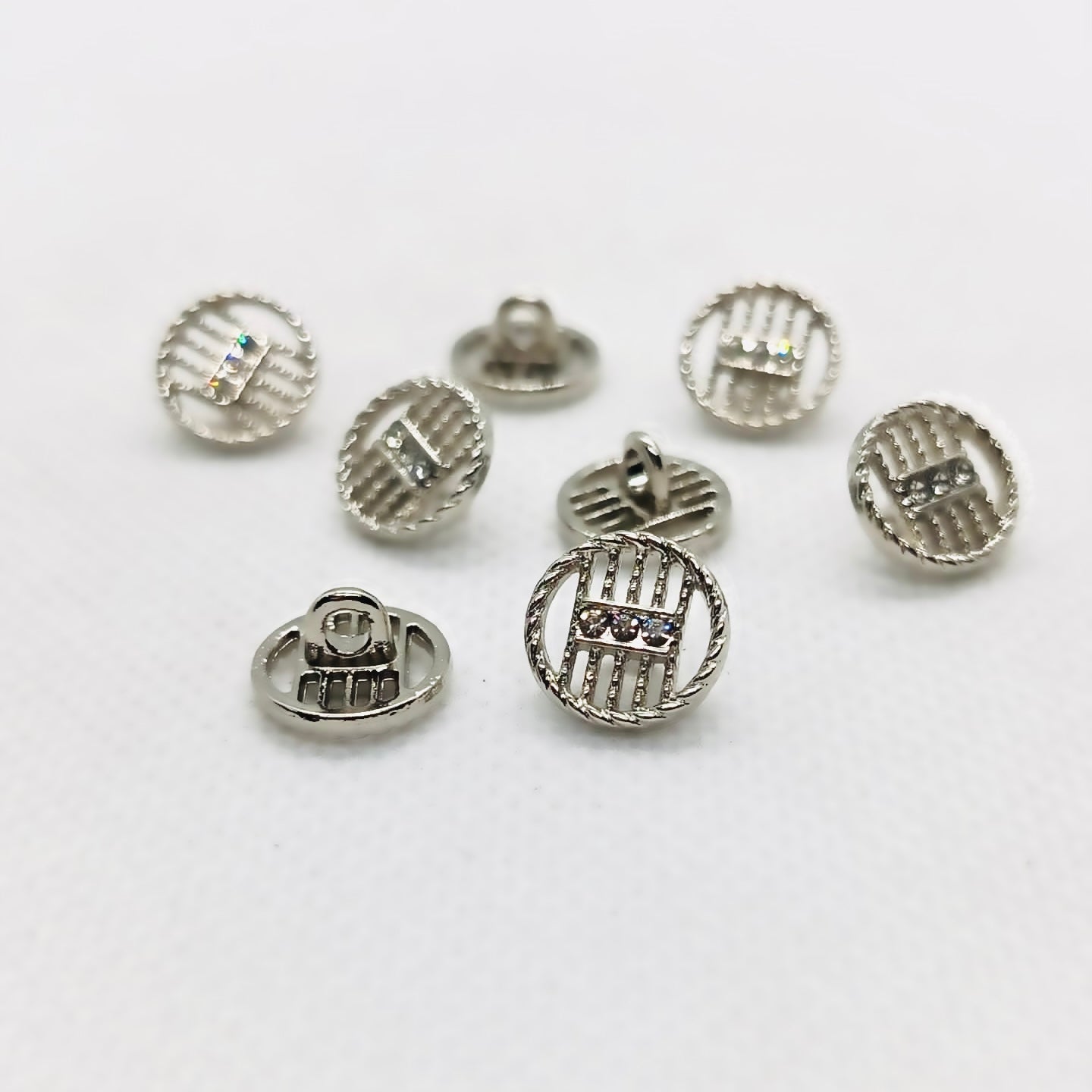 Metal Cage Buttons with Rhinestone Accents
