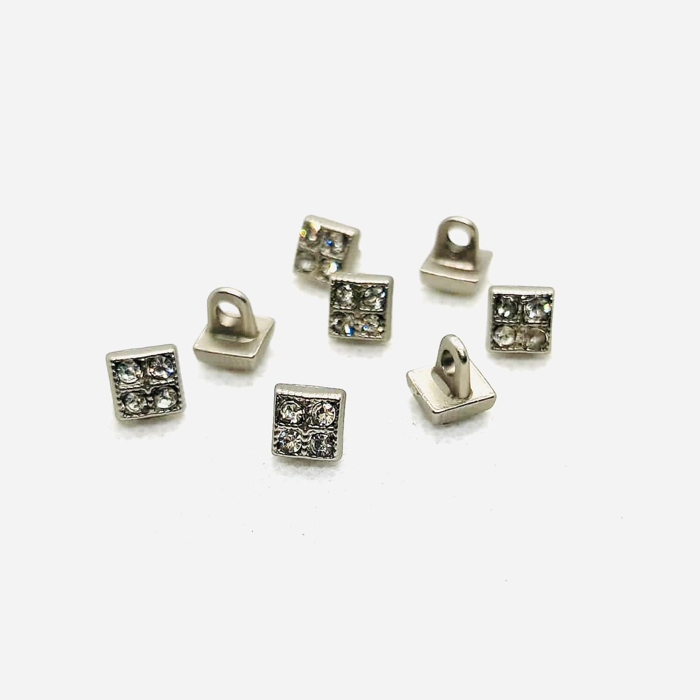 Square Metal Buttons with Rhinestones