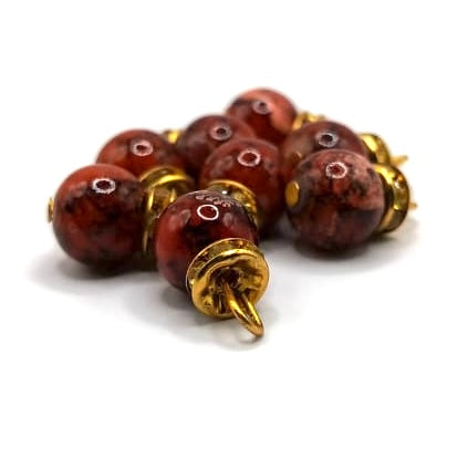 Earth Tone Marble Bead Set with Gold Caps