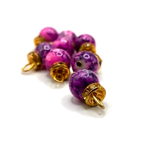 Earth Tone Marble Bead Set with Gold Caps