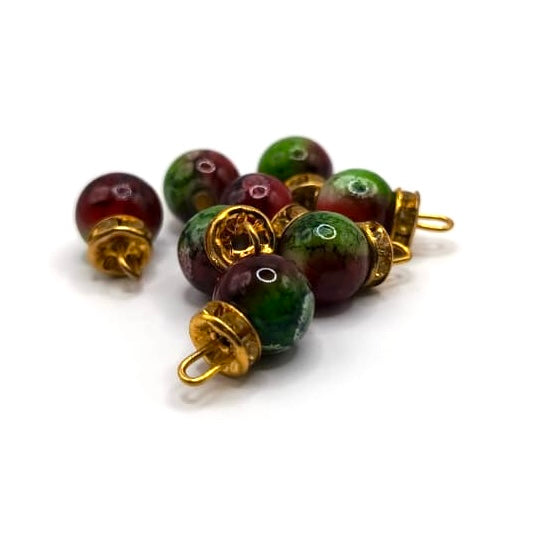 Earth Tone Marble Bead Set with Gold Caps