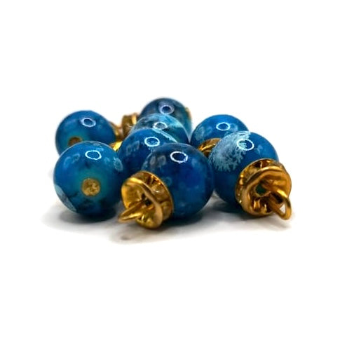 Earth Tone Marble Bead Set with Gold Caps