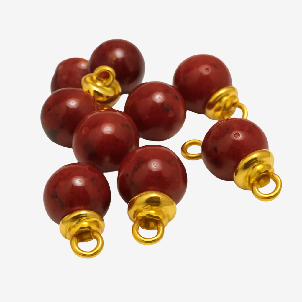 Earth Tone Marble Bead Set with Gold Caps