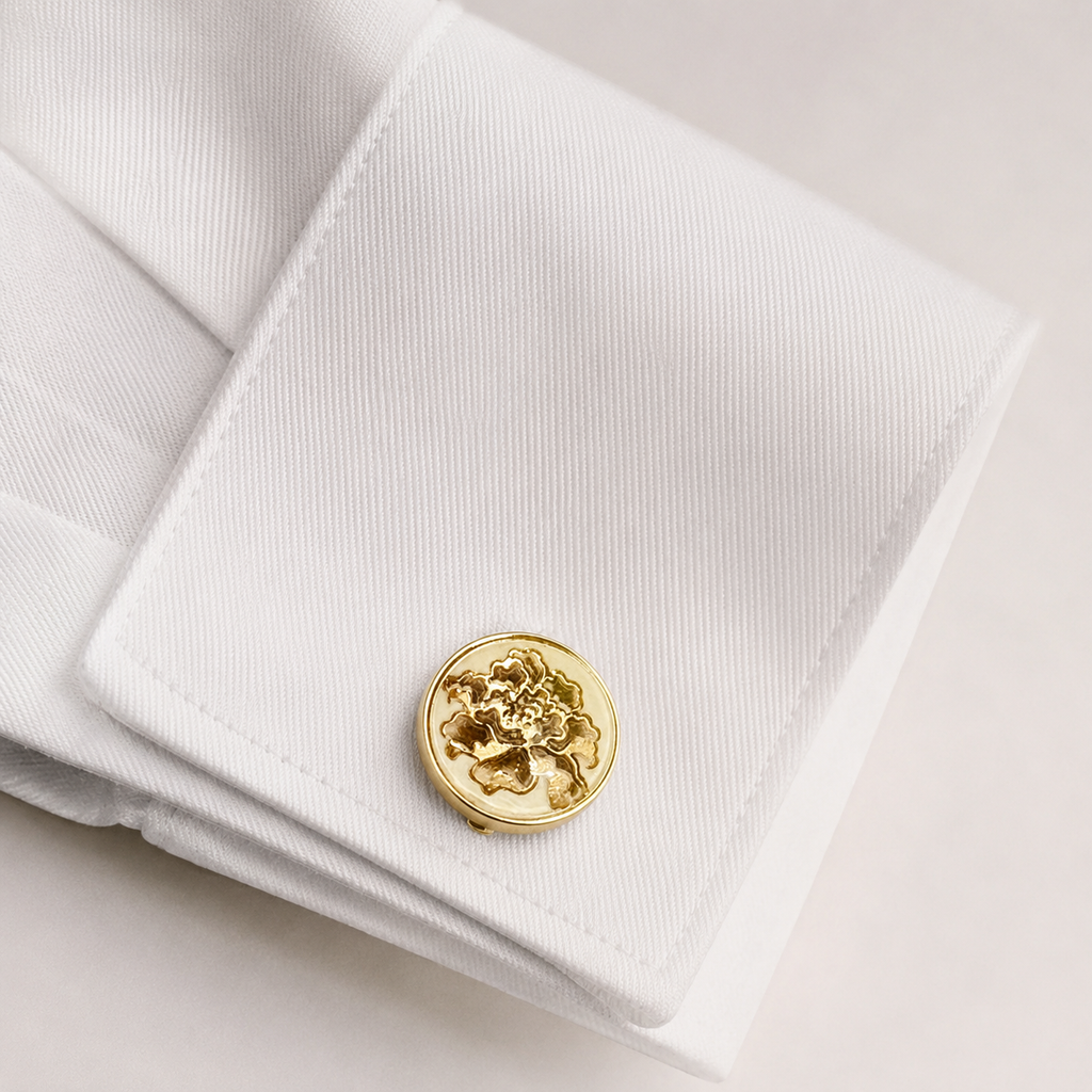 The Golden Floral Inlay Button Cover