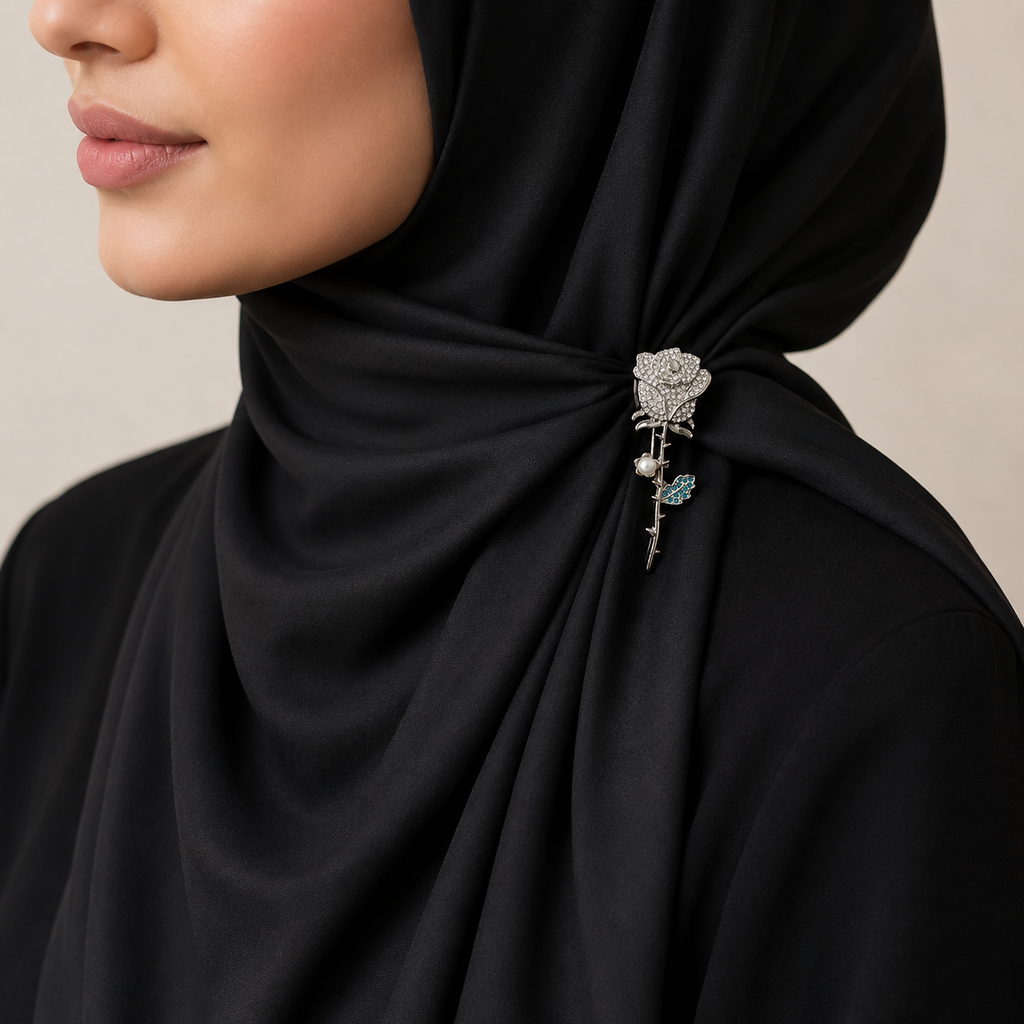 Midnight Dew Rose Pin (Hijaab Pin)