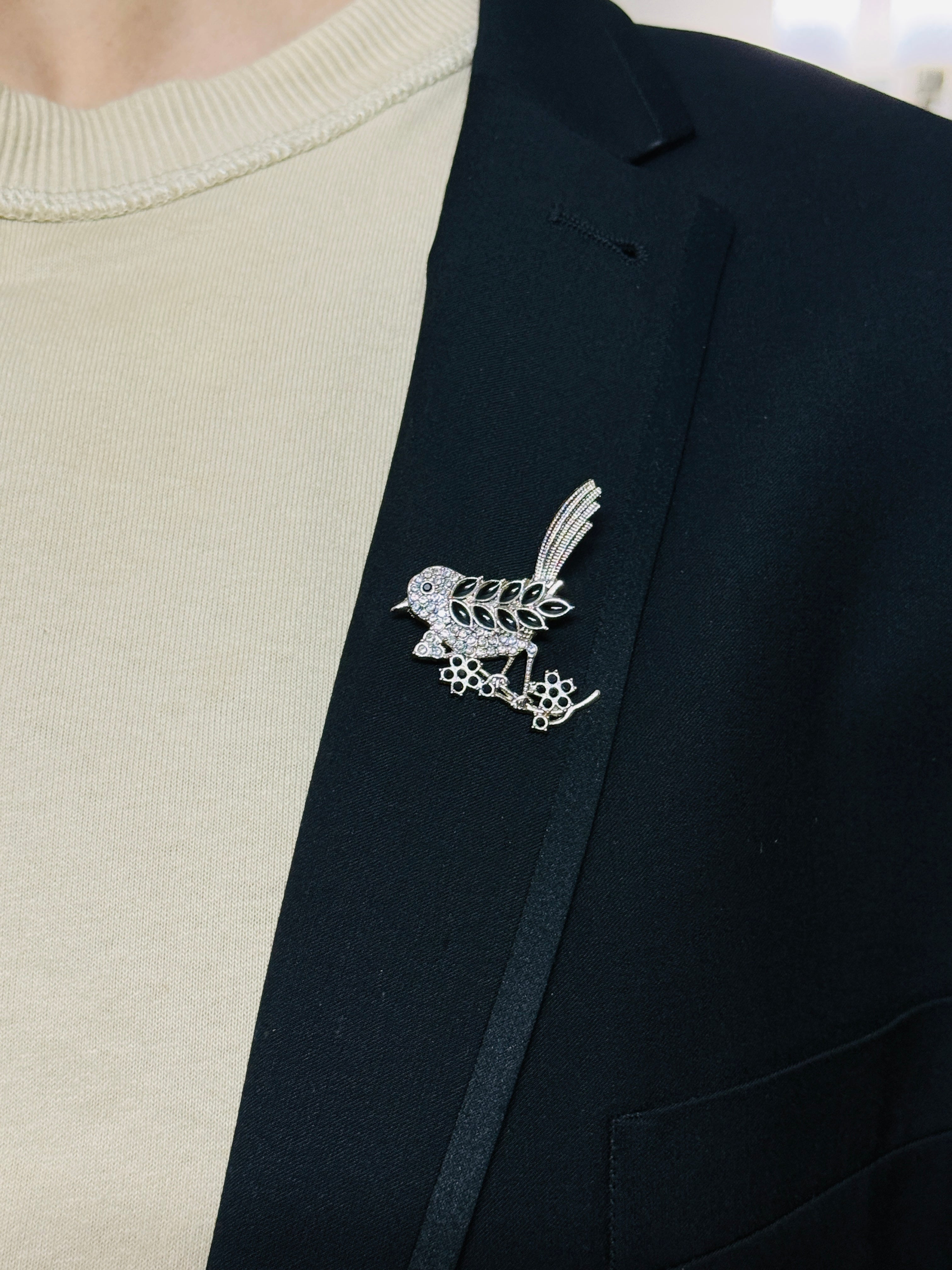 Elegant Black Feather Bird Pin