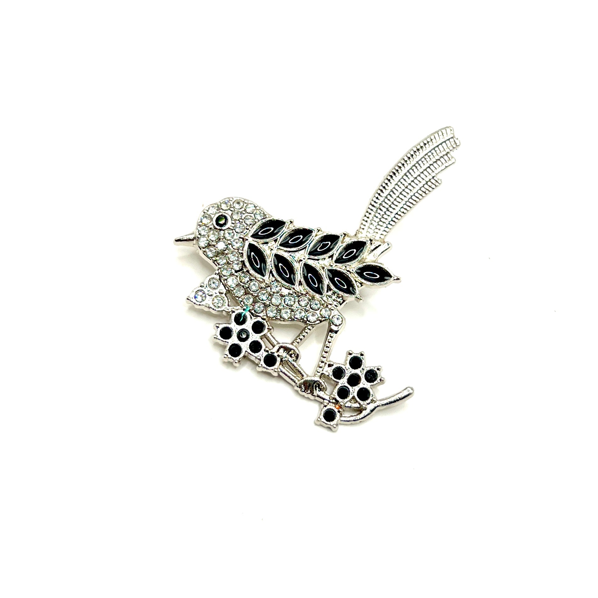 Elegant Black Feather Bird Pin