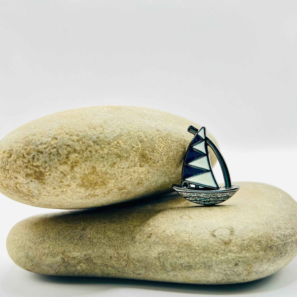 Black White Sailboat Pin