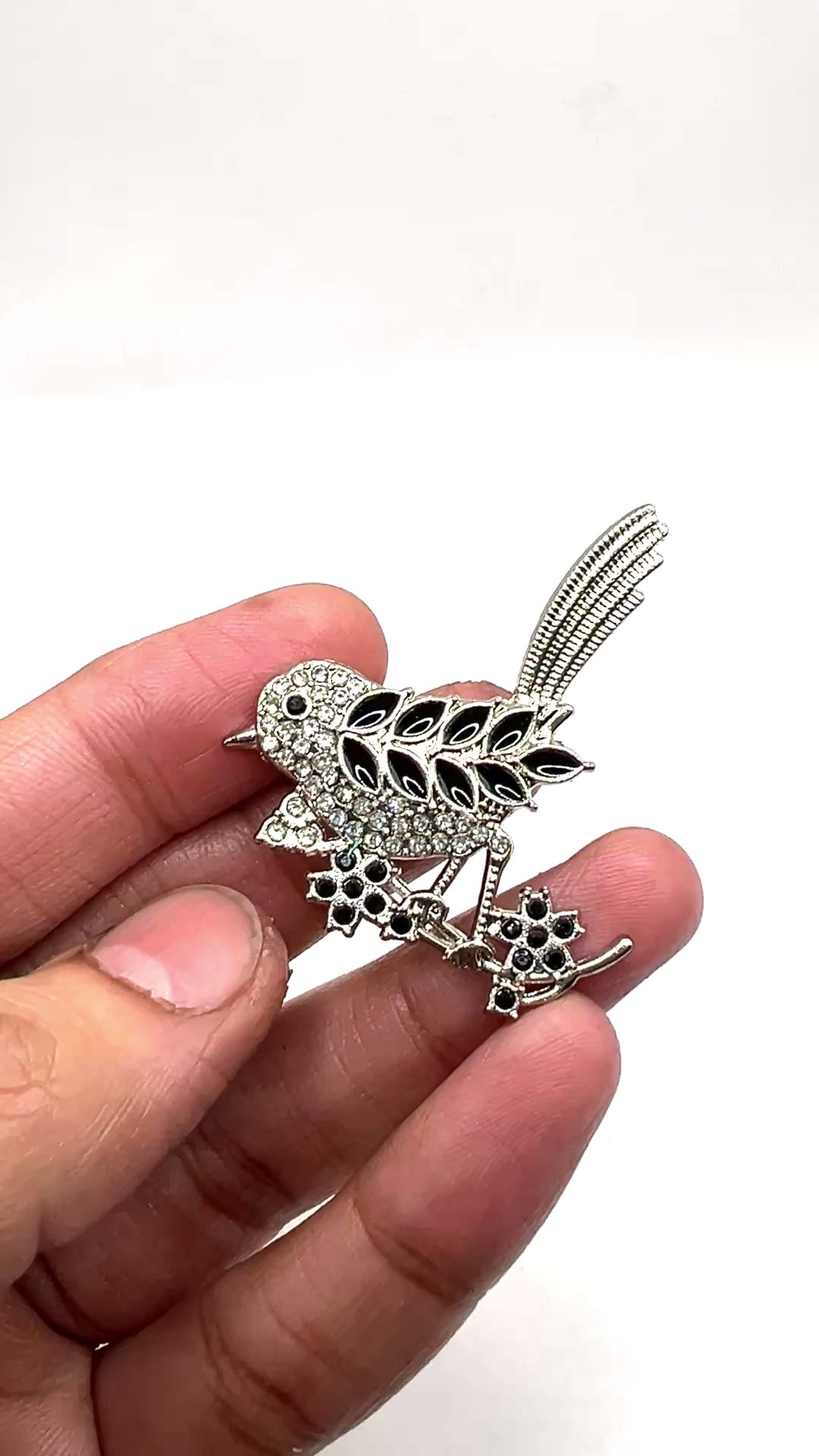 Elegant Black Feather Bird Pin